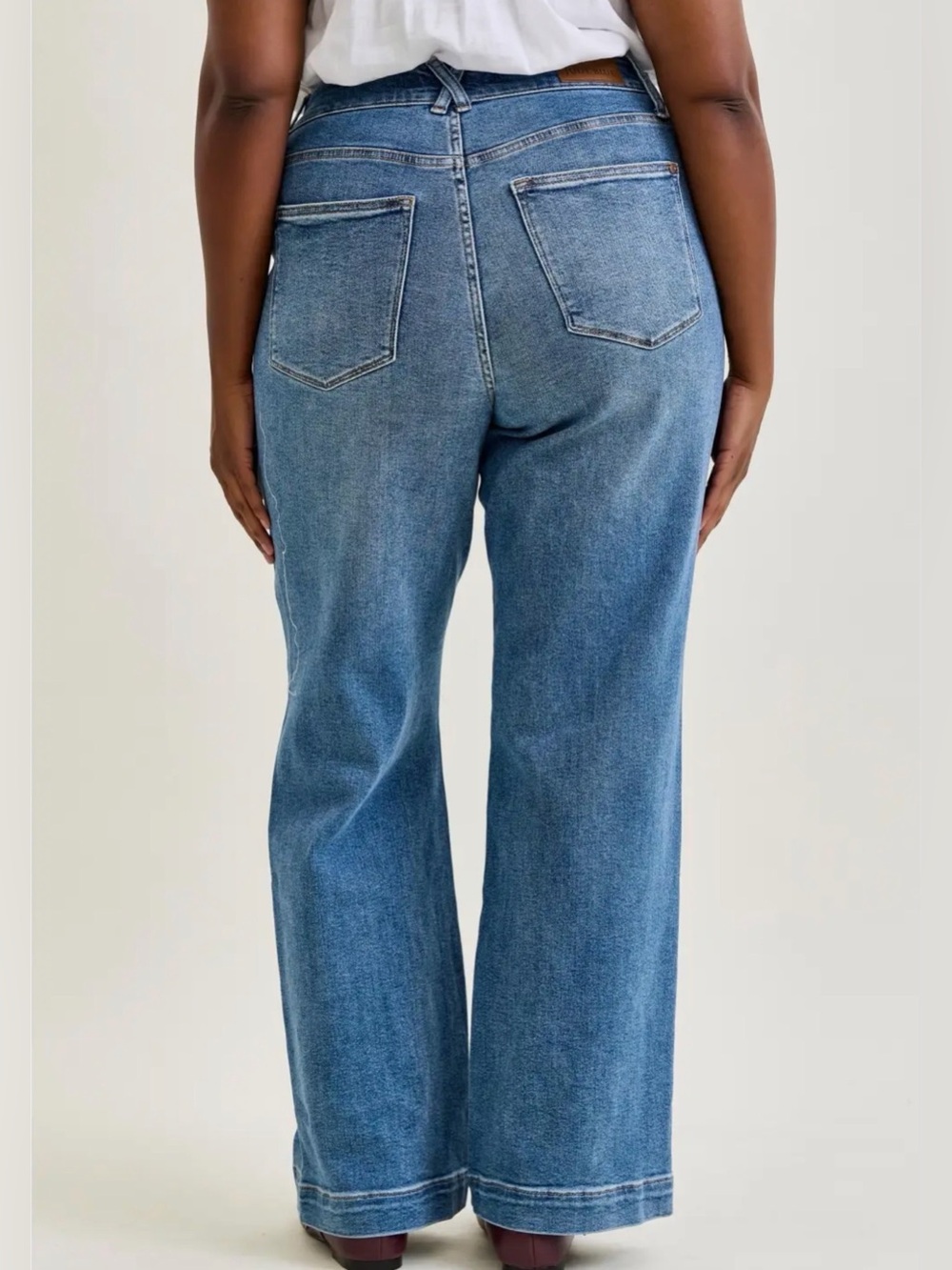 Judy Blue High Waist Star Front Seam Detail Wide Leg Jeans Plus Size 14W–24W NWT - Picture 5 of 6